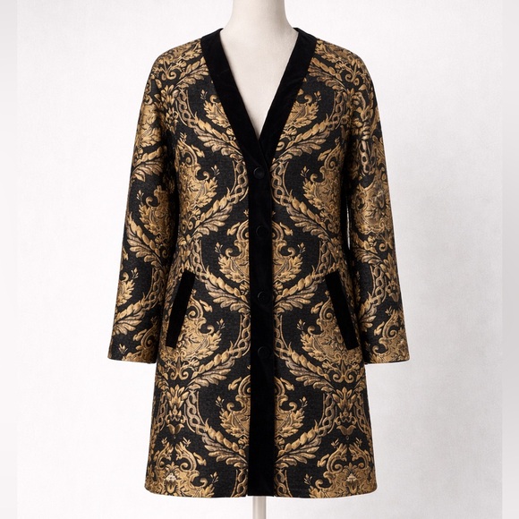 Jackets & Blazers - Elegant Black & Gold Brocade Coat / Jacket – Size M